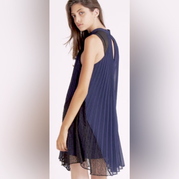 Revolve | BCBGeneration Mixed Media Pleated Lace A-line Dress in Deep Blue Black - Picture 5 of 7